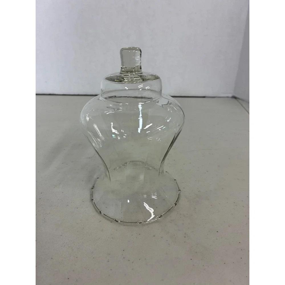 Clear Glass Hurricane Candle Shade Bell Scalloped Rim Decorative Finial 5.75in